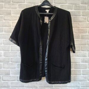 Chicos Kelly Cardigan Jacket Black Faux Leather Trim Size 1 Oversized NEW